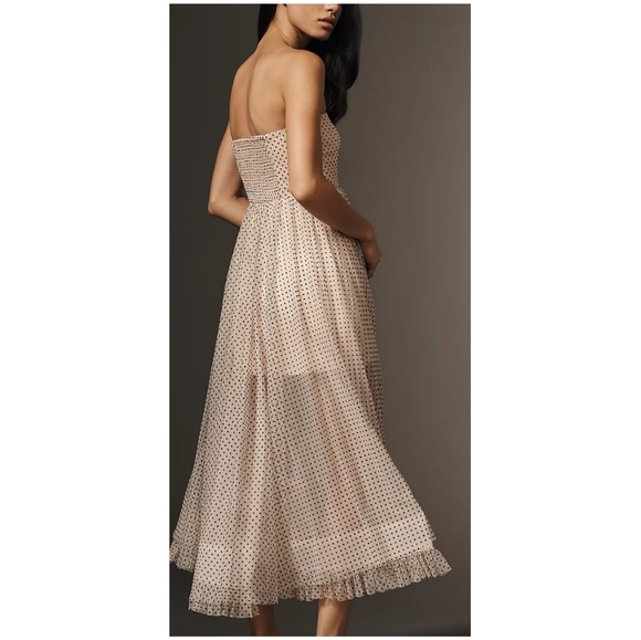 Anthropologie Maeve Strapless Polka Dot Tulle Midi Dress - Picture 6 of 15